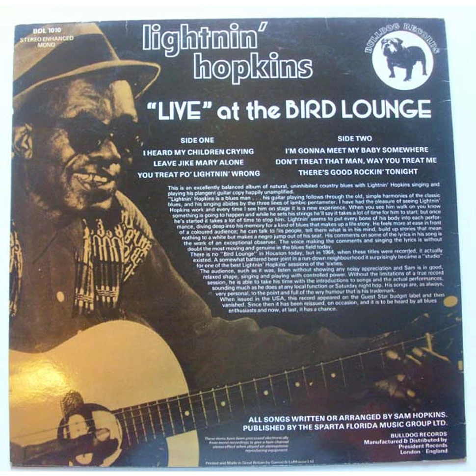 Lightnin' Hopkins - "Live" At The Bird Lounge (Houston, Texas)