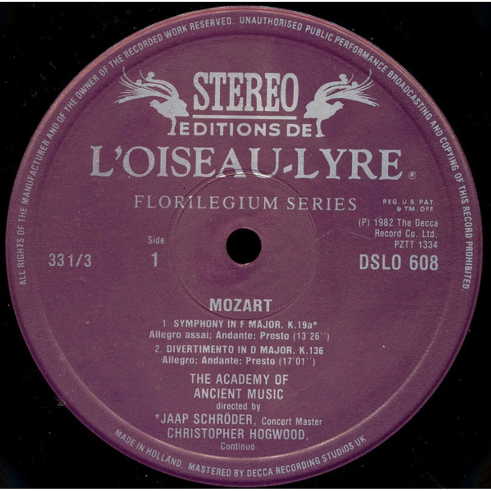 Wolfgang Amadeus Mozart - Jaap Schröder, Christopher Hogwood, The Academy Of Ancient Music - Symphonies 29 & K19a; Divertimento K136