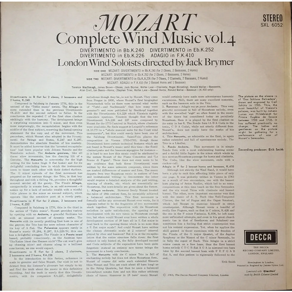 Wolfgang Amadeus Mozart, London Wind Soloists Directed By Jack Brymer - Complete Wind Music Vol.4