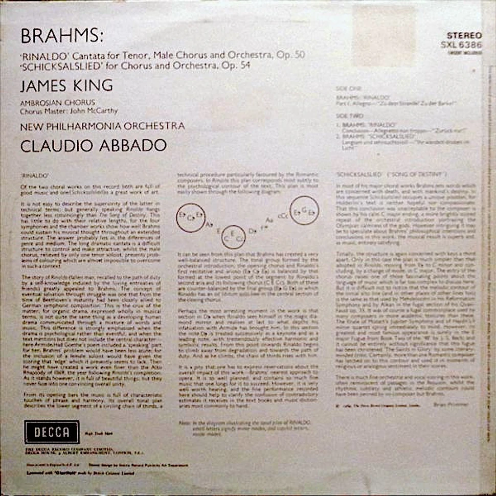 Johannes Brahms – James King , The Ambrosian Singers, New Philharmonia Orchestra, Claudio Abbado - ‘Rinaldo’ / ‘Schicksalslied’ (Song Of Destiny)