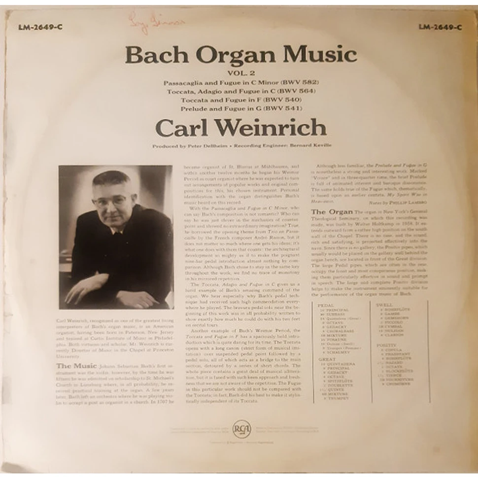 Johann Sebastian Bach, Carl Weinrich - Bach Organ Music (Vol. 2)