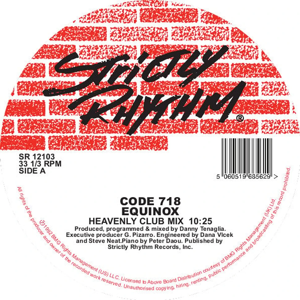 Code 718 (Danny Tenaglia) - Equinox Black Vinyl Edition