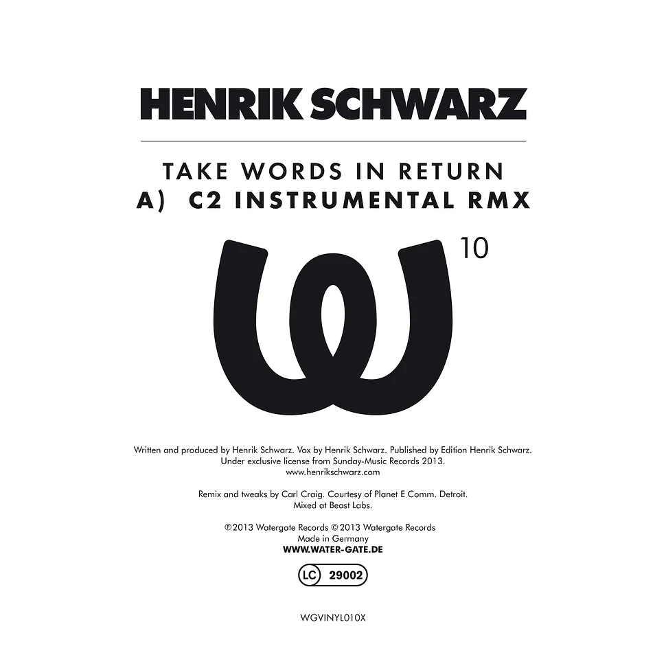 Henrik Schwarz - Take Words In Return 2025 Repress Edition