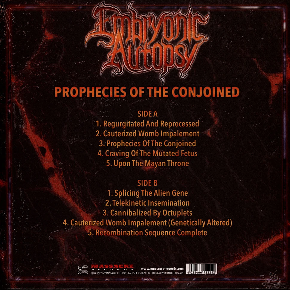 Embryonic Autopsy - Prophecies Of The Conjoined Limited Red Vinyl Edition