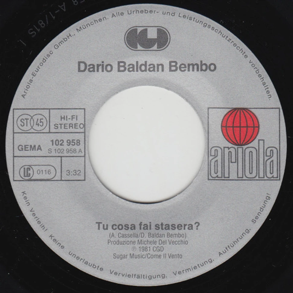 Dario Baldan Bembo - Tu Cosa Fai Stasera?