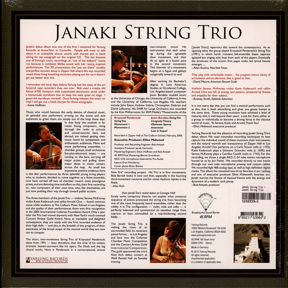 Janaki String Trio / Penderecki/Barabba - Janaki String Trio: Debut