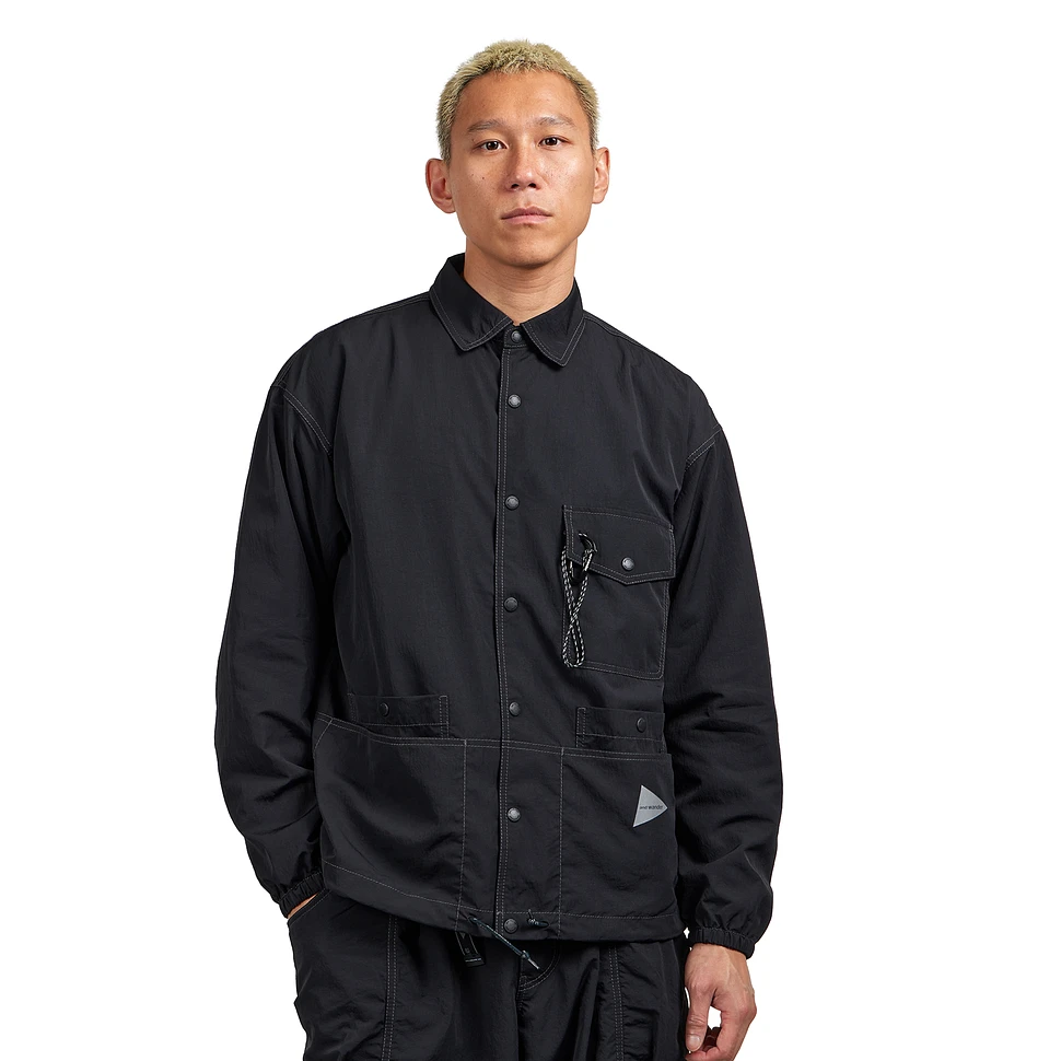 and wander シャツ and wander - Crinkled Nylon Shirts Jacket (Black) | HHV