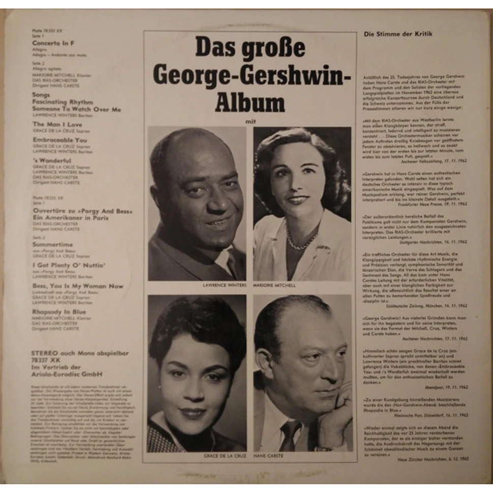 George Gershwin - Lawrence Winters - Das Große George-Gershwin-Album