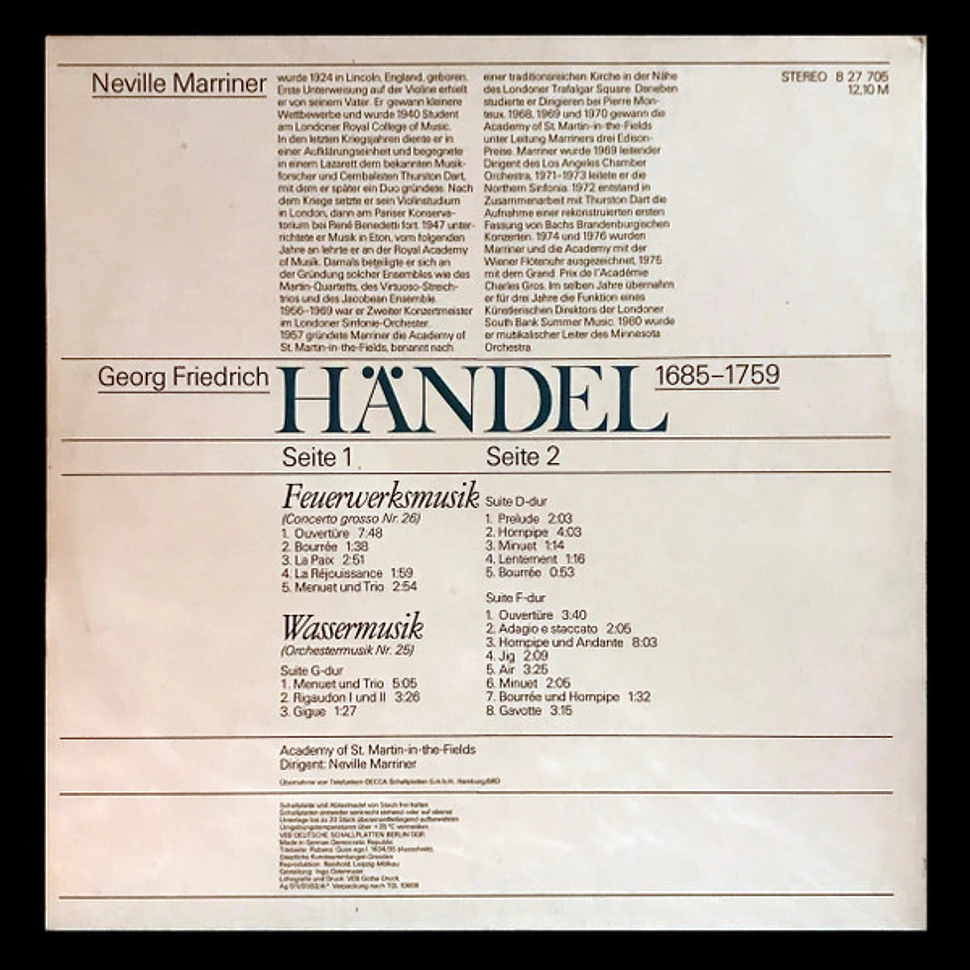 Georg Friedrich Händel – The Academy Of St. Martin-in-the-Fields, Sir Neville Marriner - Feuerwerksmusik / Wassermusik