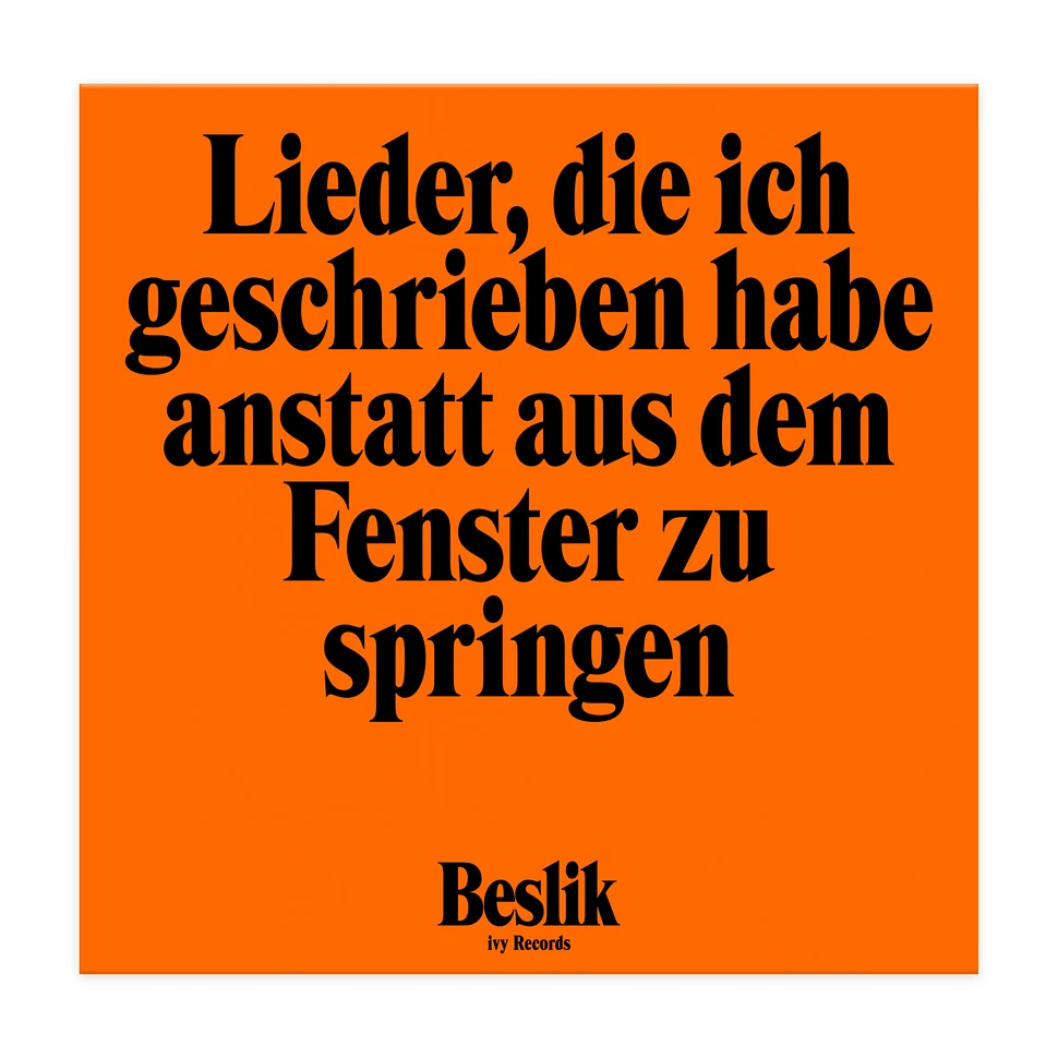 Beslik - Lieder, die ich geschrieben habe anstatt aus dem Fenster zu springen Black Vinyl Edition