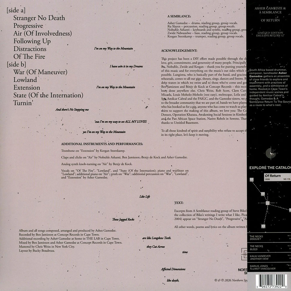 Asher Gamedze - A Semblance: Of Return Emulsive Return Clear Smoke Vinyl Edition