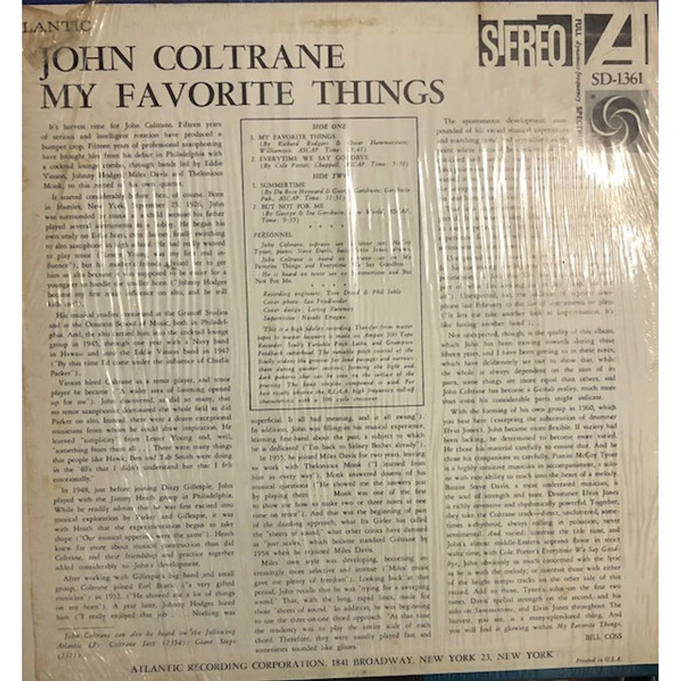John Coltrane My Favorite Things Vinyl LP 1968 US Reissue HHV