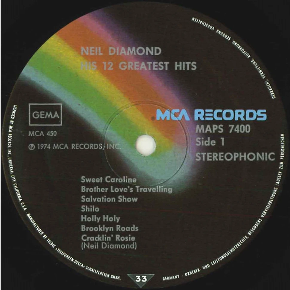 Neil Diamond His 12 Greatest Hits Vinyl LP 1974 DE