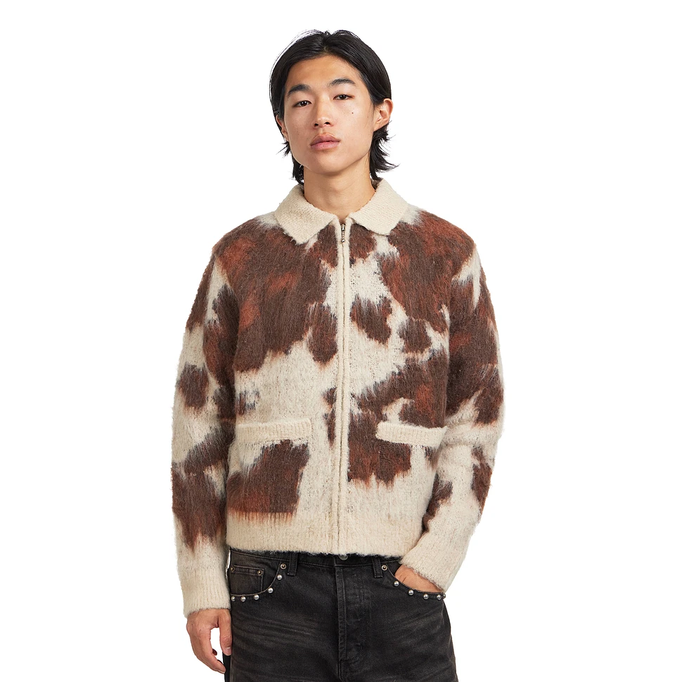 Cow Pattern Zip Sweater