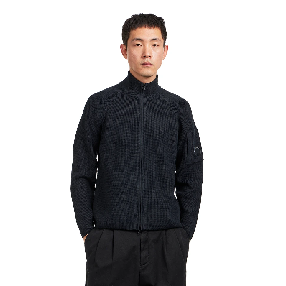 Waffle Knit Cotton Zip Lens Cardigan
